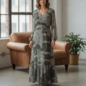 LULUS Elegant Green Patterned Maxi Dress Size S